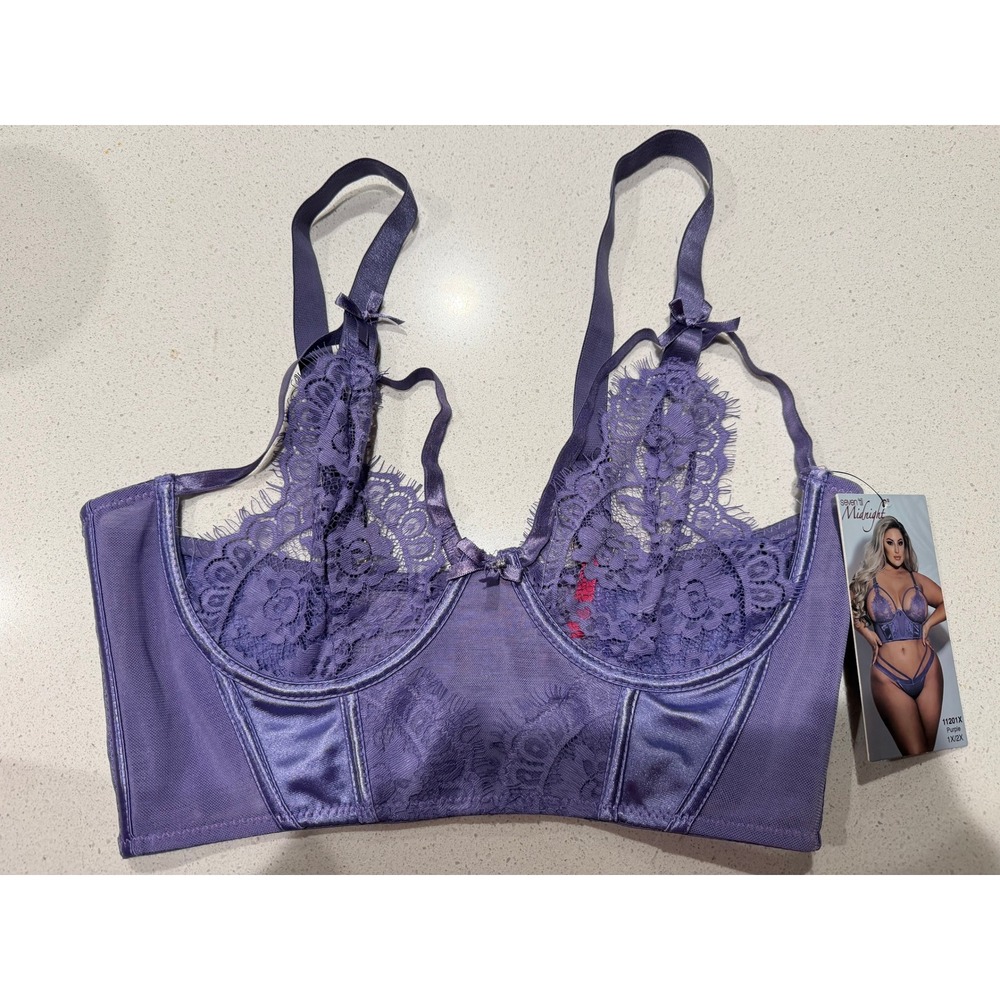 Seven til Midnight‎ Purple Lace Satin Longline Bra Style Size 1X/2X